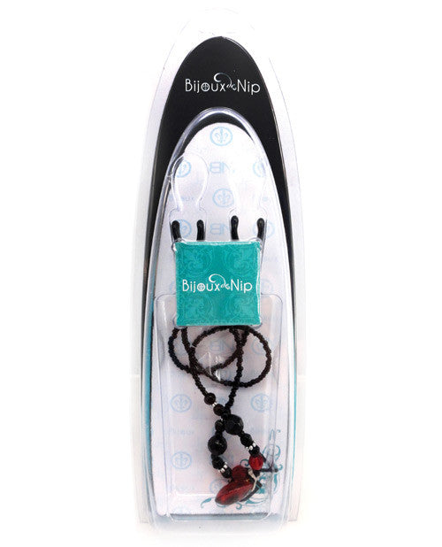 Short Tweezer Swag Style Nipple Clamp Black W-red Pendant & Red Beads