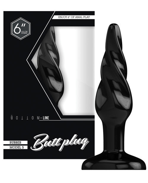 Shots Bottom Line Buttplug 6" Rubber Model 5 - Black