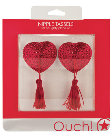 Shots Ouch Heart Shaped Nipple Tassels - Red